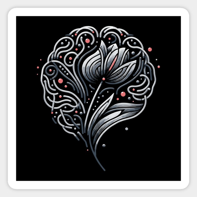 Symbolic Parkinson's Awareness Brain & Tulip Design Sticker by Xeire